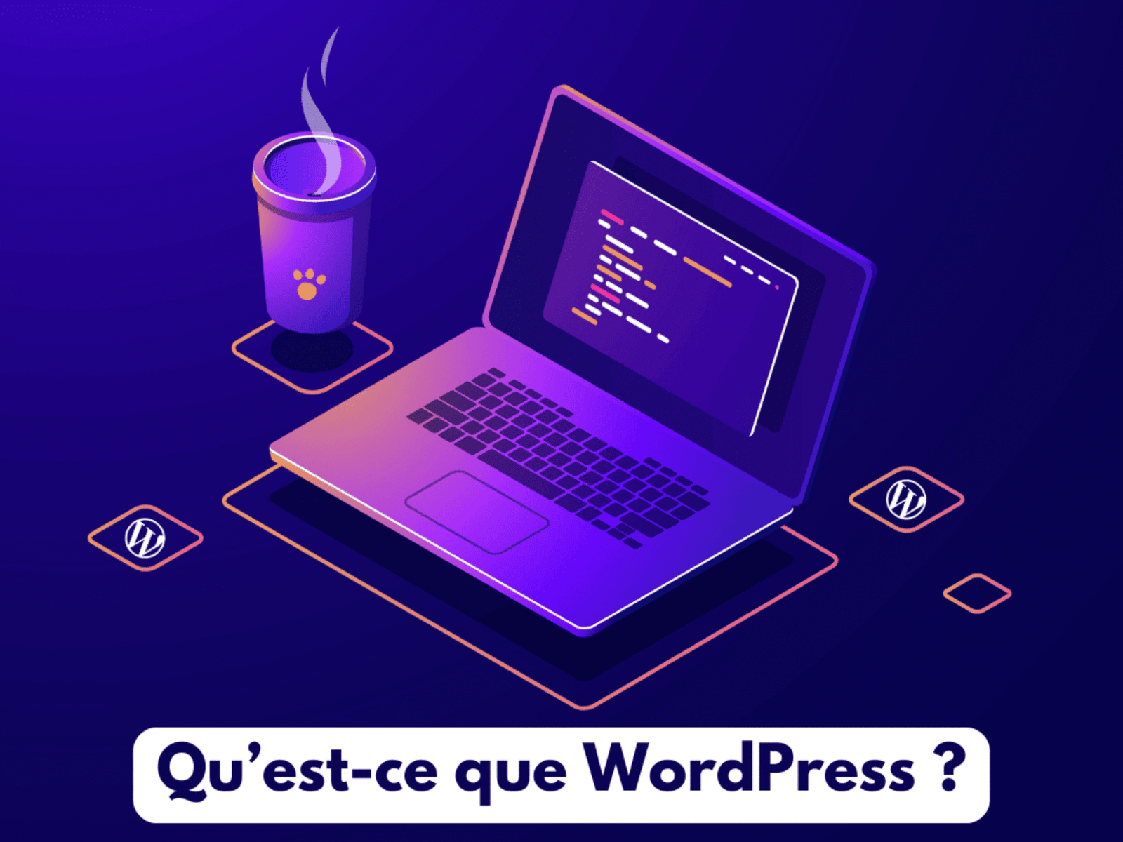 Ordinateur en néon avec titre : qu'est-ce que WordPress ?