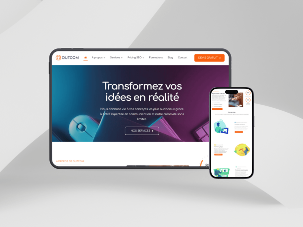 Mockup d'un site vitrine et e-commerce d'une agence de communication - Outcom