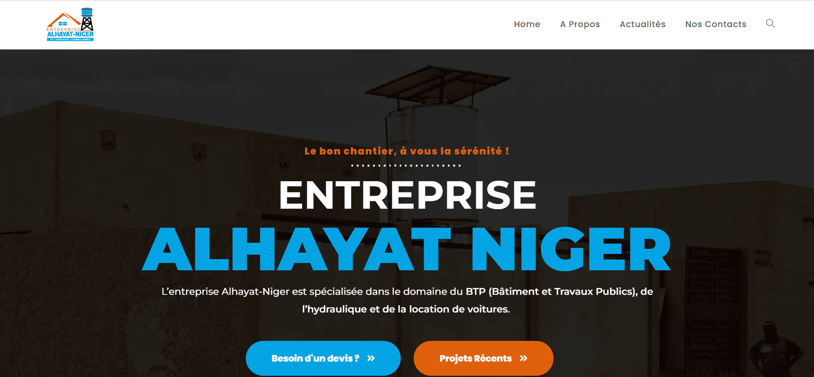 Capture d'écran du site d'entreprise Al Hayat Niger