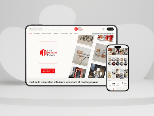Mockup d'un site e-commerce pour une boutique de décoration intérieure à Casablanca - The Design Place