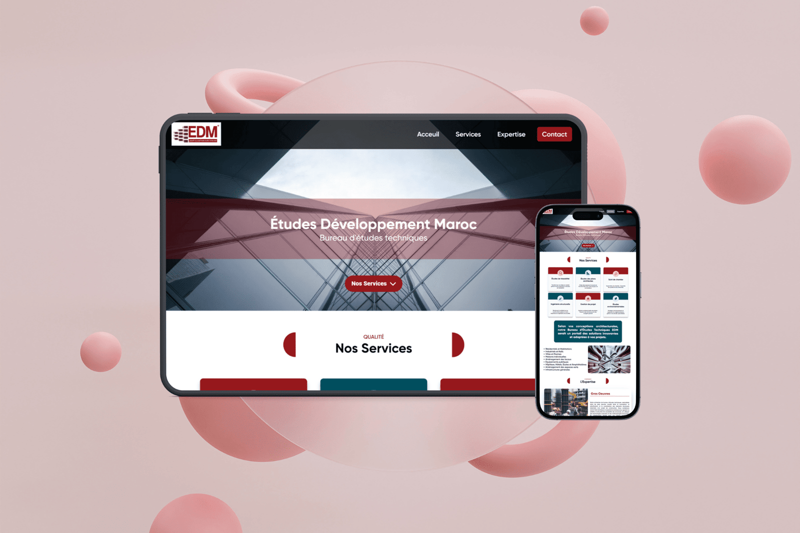 Mockup d'un site vitrine pour un bureau d'études en génie civil à Casablanca - Edm Ingénierie