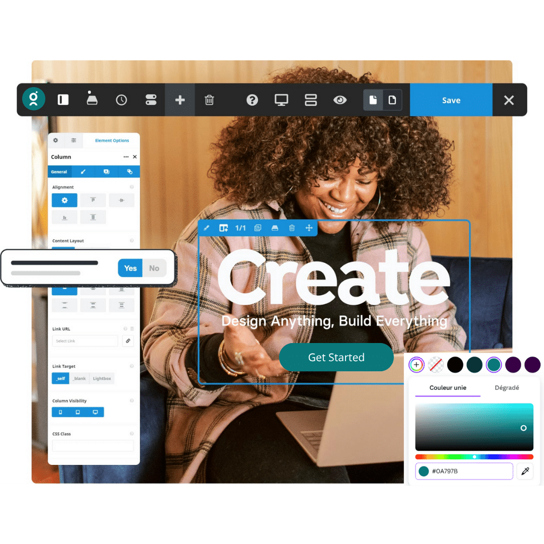 Interface d'un constructeur de pages pour la conception de site web