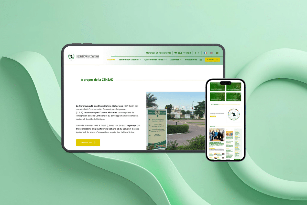 Mockup d'un site vitrine pour une organisation internationale - Censad