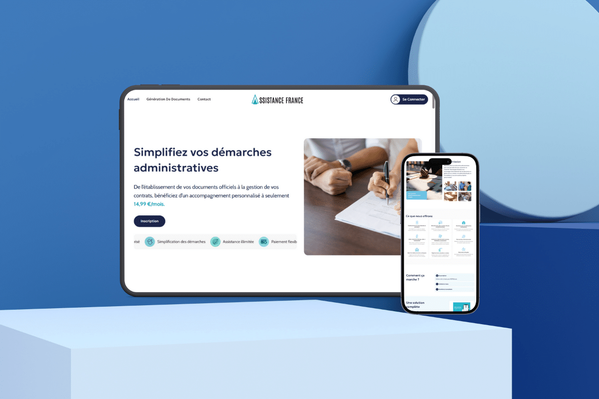 Mockup d'un site d'abonnement administratif - Assistance France